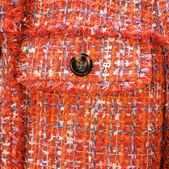 Ann Taylor Tweed Jacket 8T TALL Fringe Edge Orange Spark Lined - Picture 7 of 10